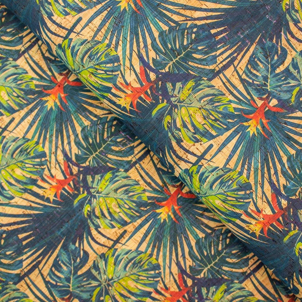 Guzmania flower and leaves pattern cork Fabric COF-250
