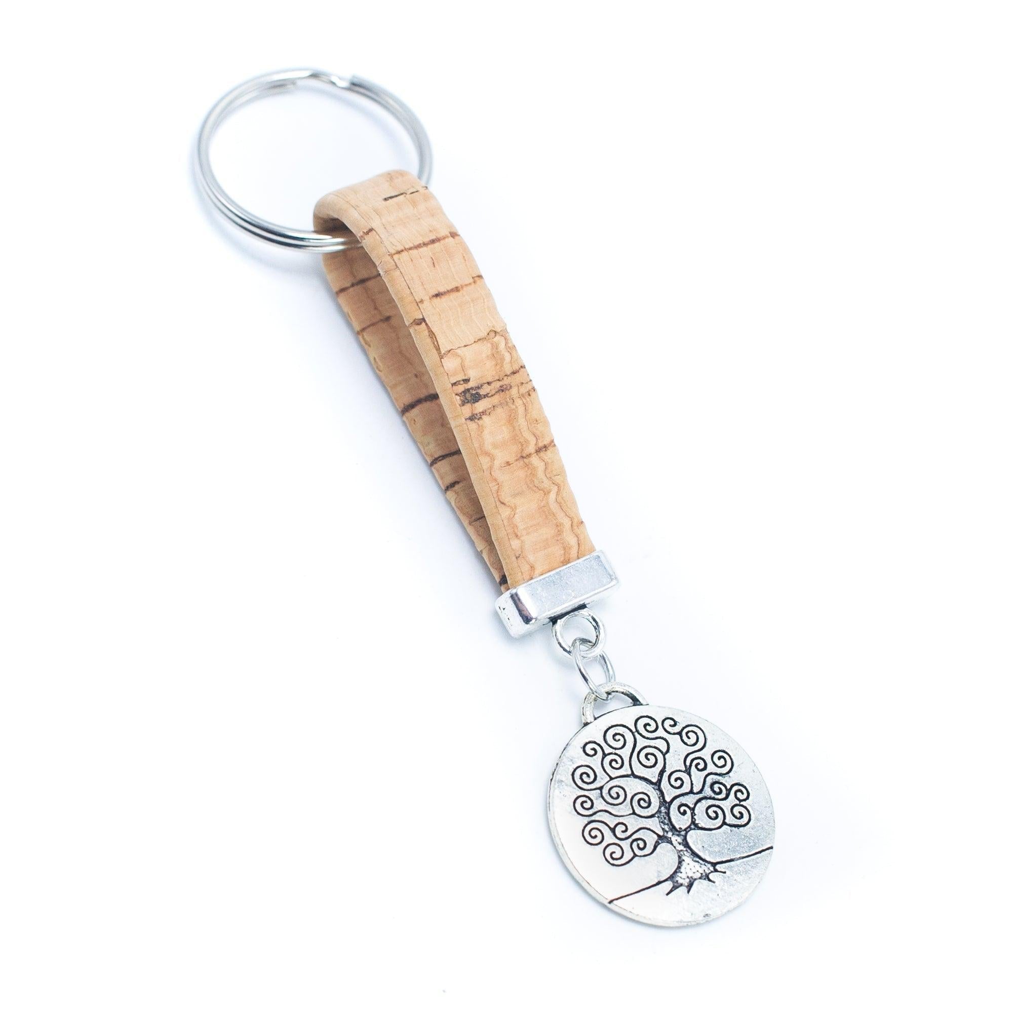 Tree pendant cork leather keychain I-065