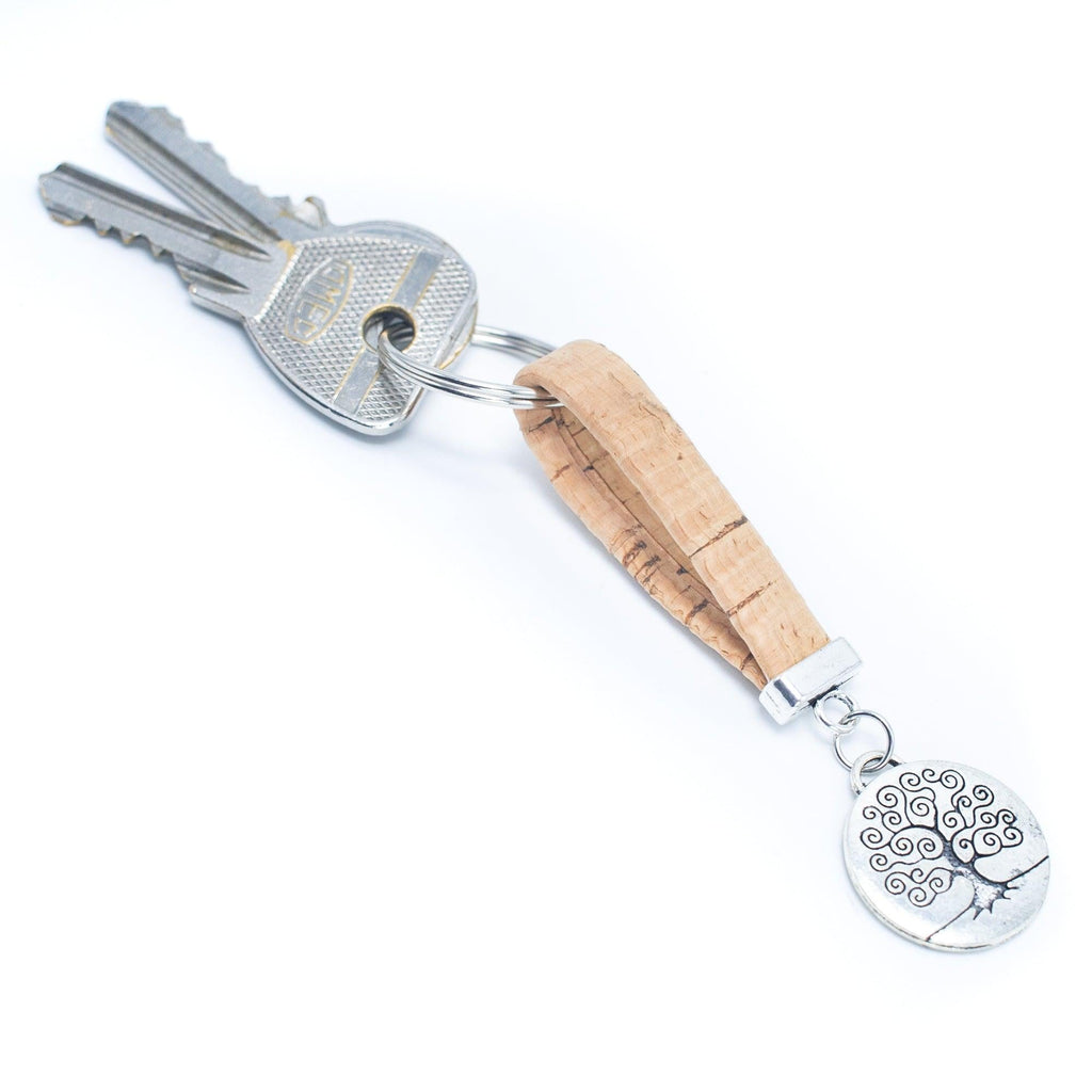 Tree pendant cork leather keychain I-065