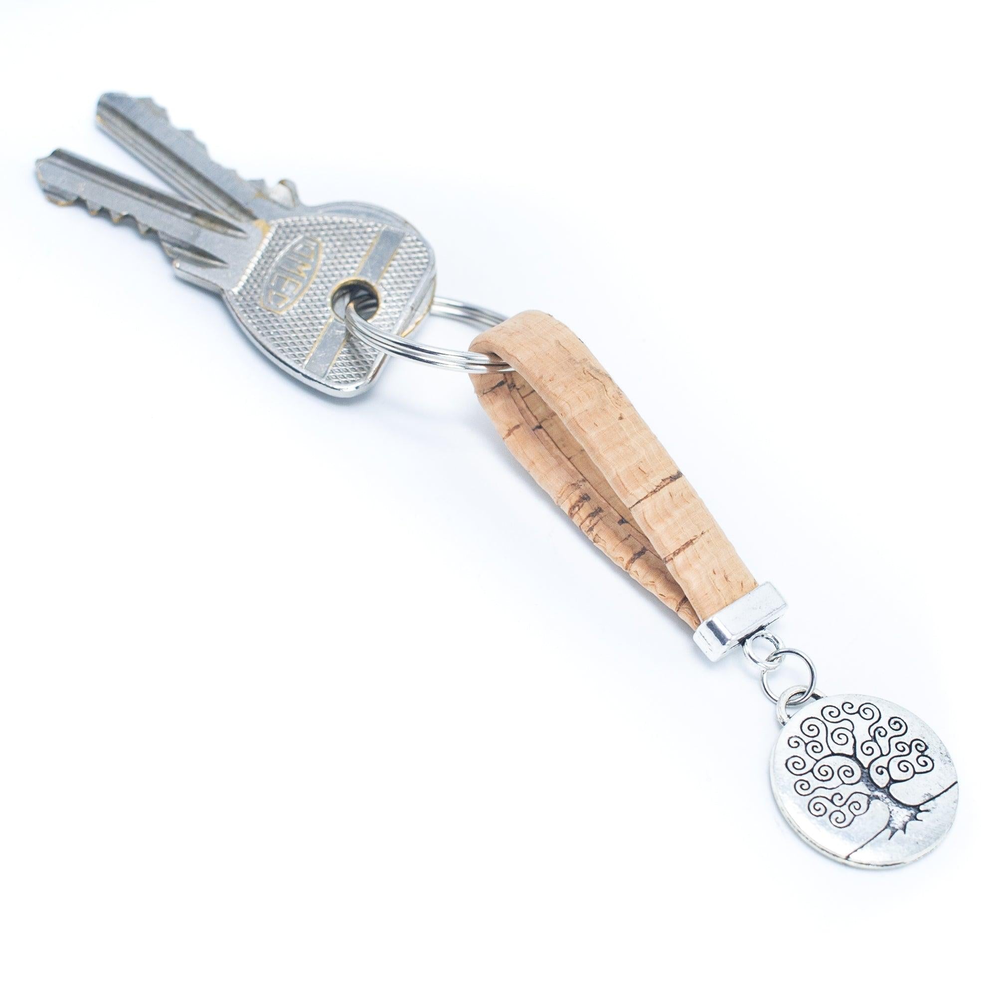 Tree pendant cork leather keychain I-065