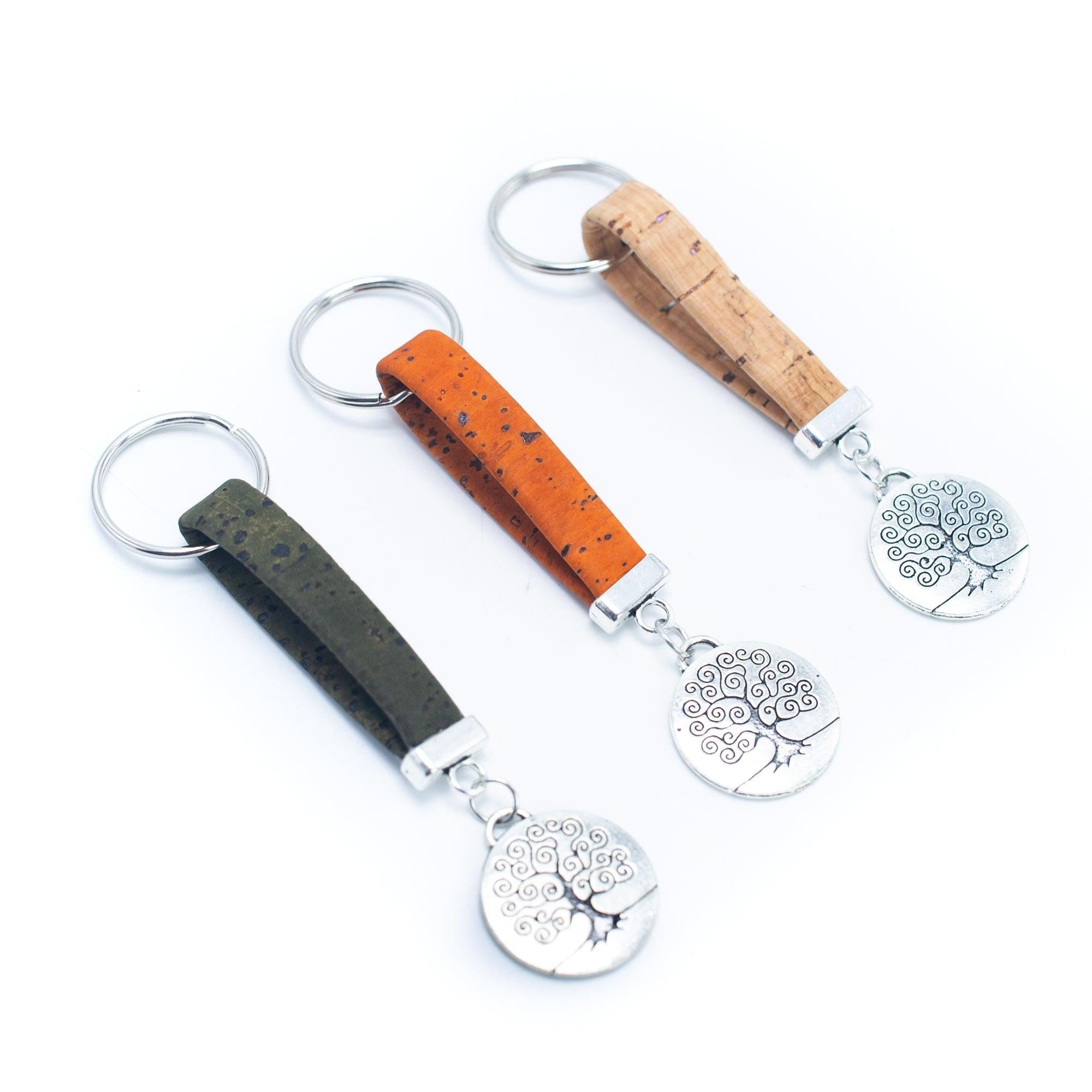 Tree pendant cork leather keychain I-065