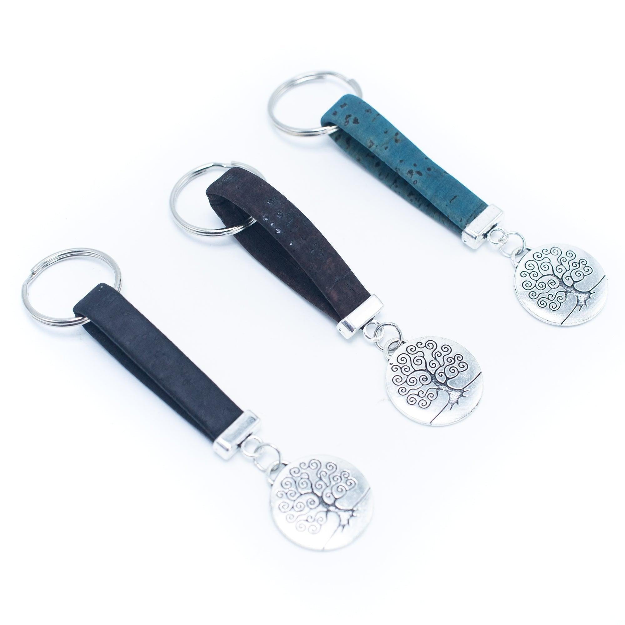 Tree pendant cork leather keychain I-065