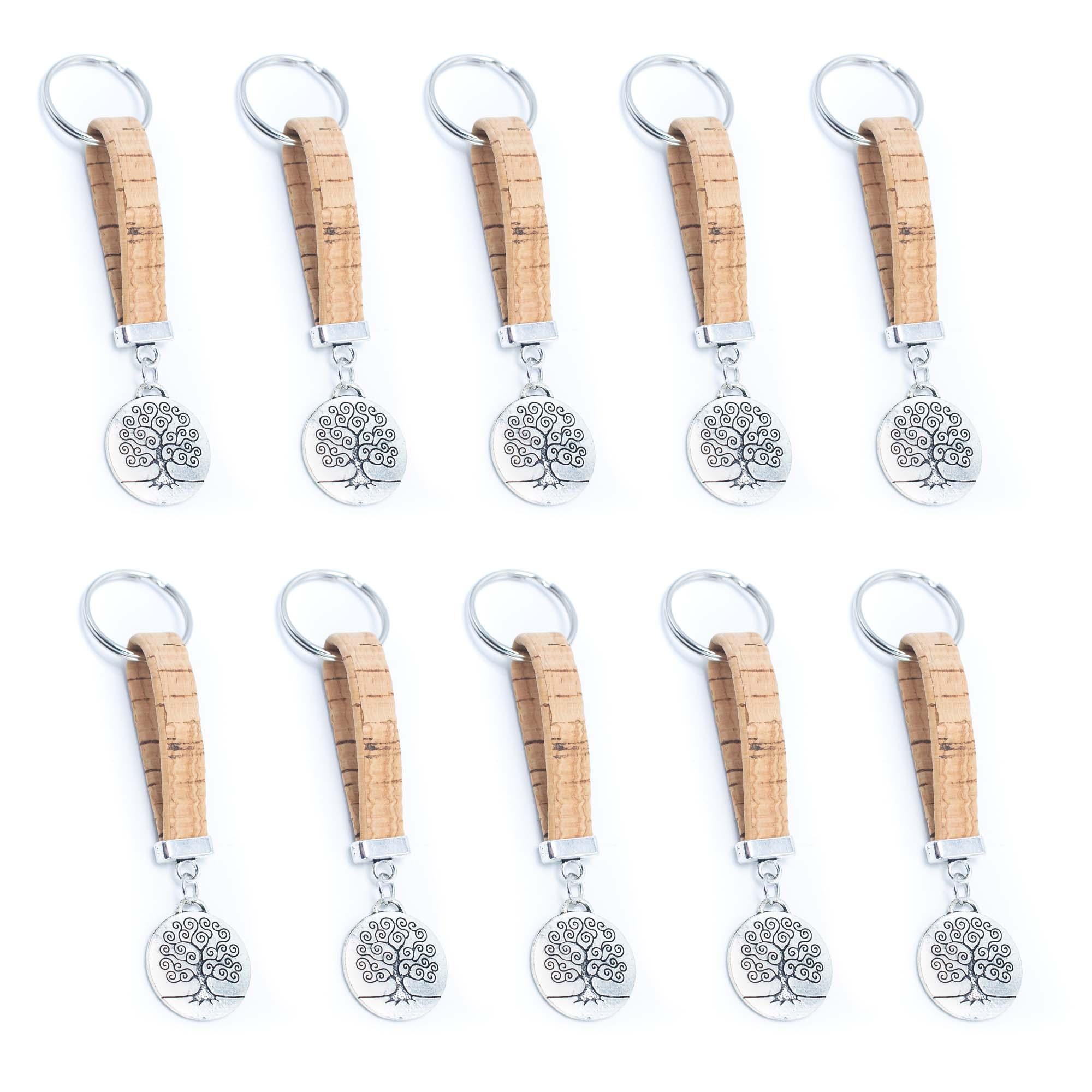Tree pendant cork leather keychain I-065