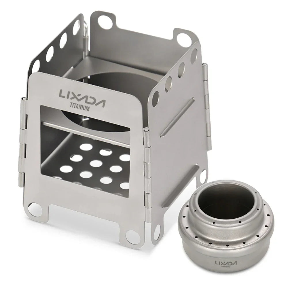 Folding Wood Stove with Mini Alcohol Stove Silver