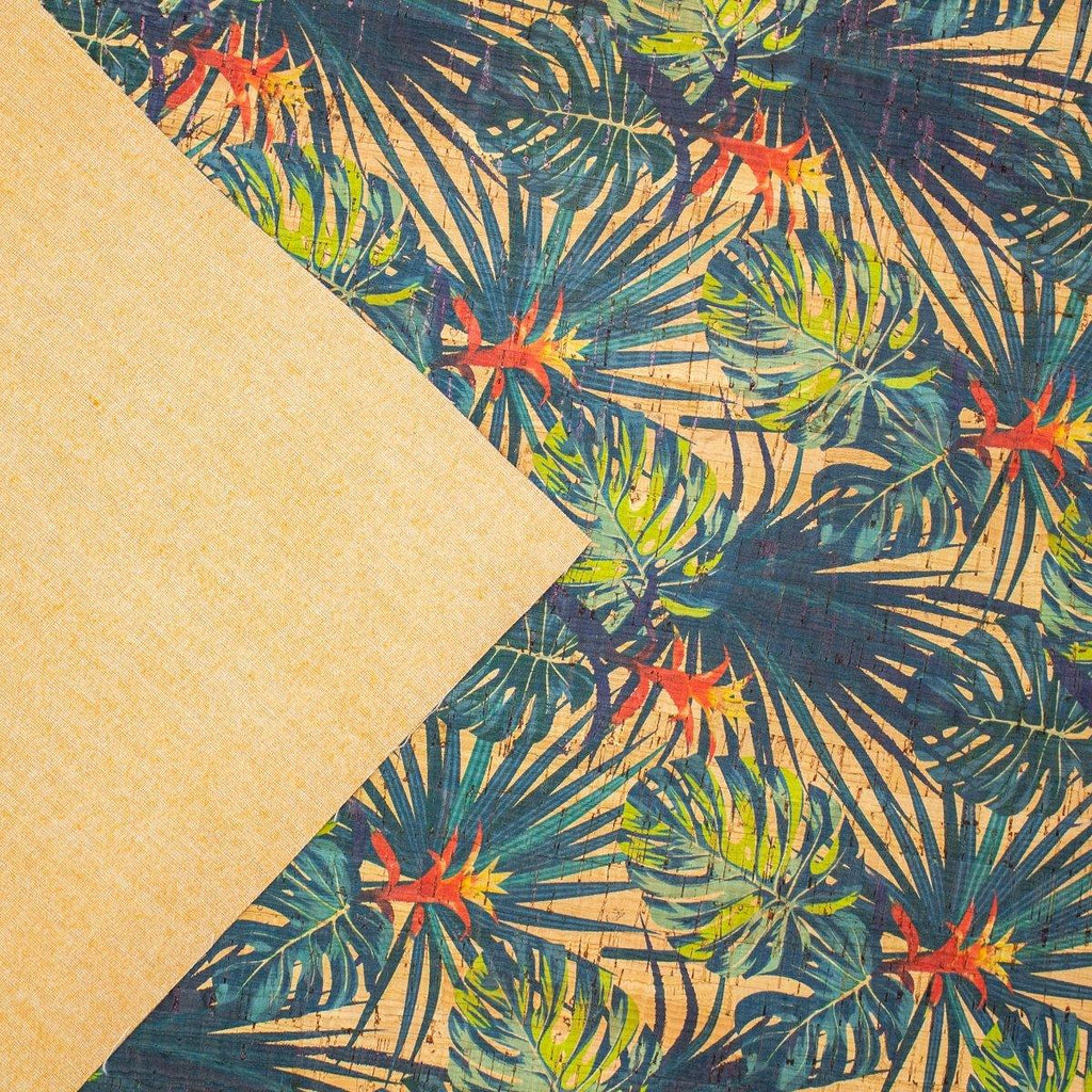 Guzmania flower and leaves pattern cork Fabric COF-250