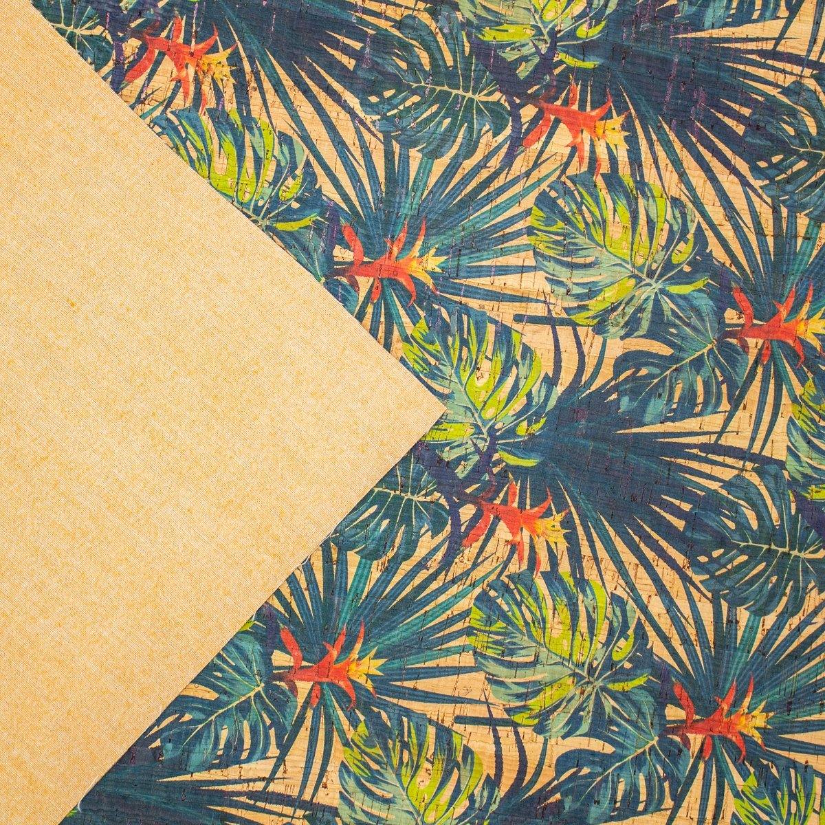 Guzmania flower and leaves pattern cork Fabric COF-250