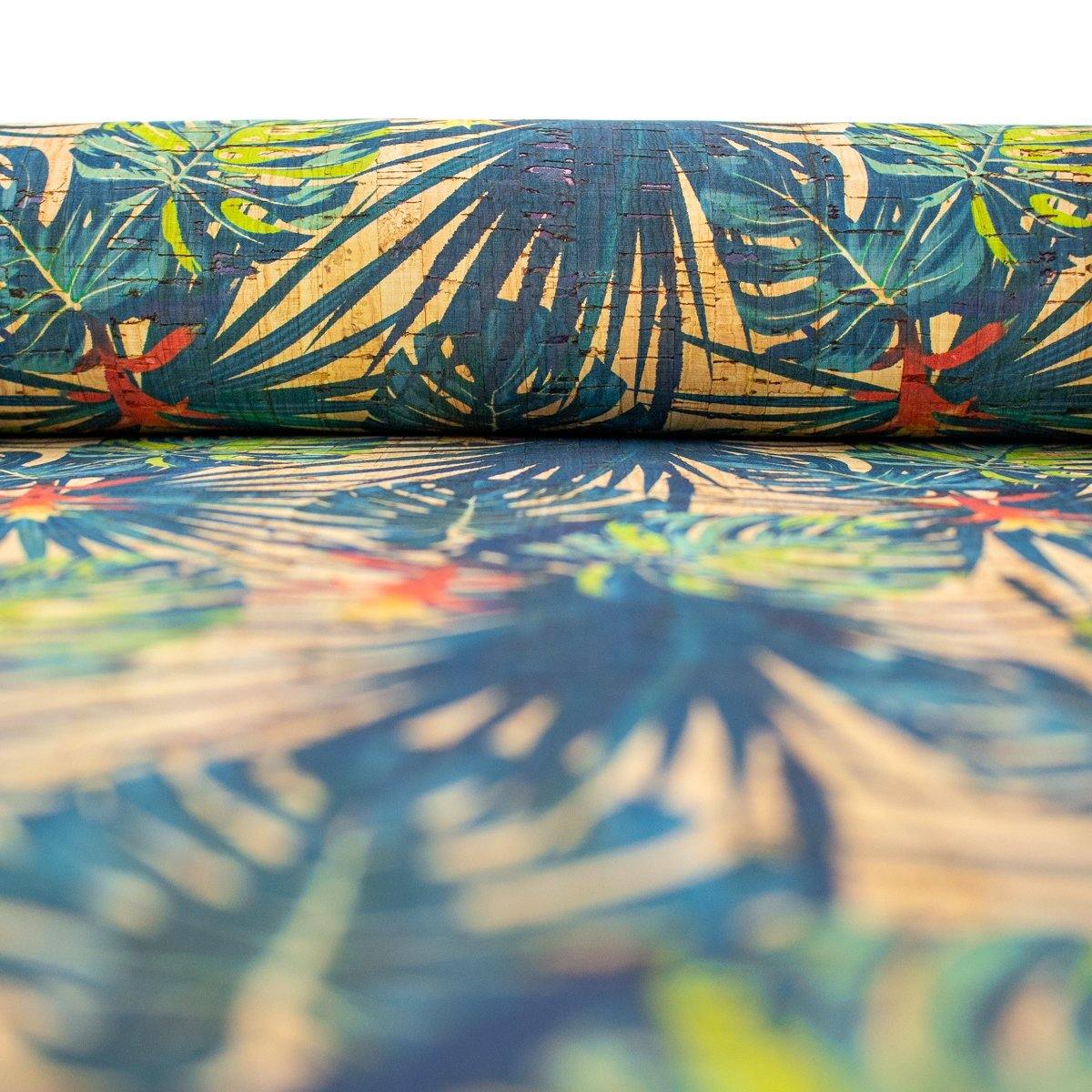 Guzmania flower and leaves pattern cork Fabric COF-250