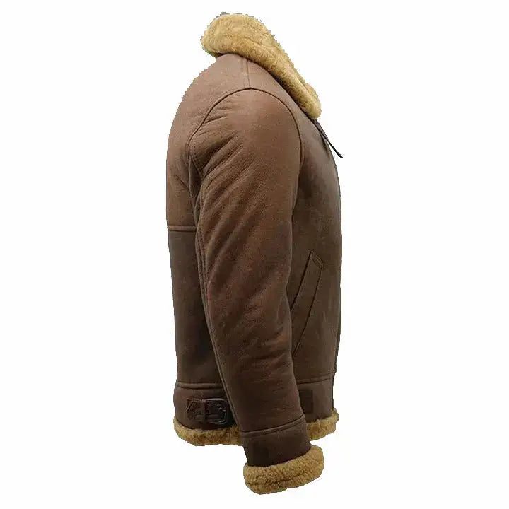 Mens Brown B3 Shearling Sheepskin Ww2 Bomber Leather Flying Aviator Jacket Coat