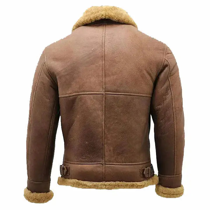 Mens Brown B3 Shearling Sheepskin Ww2 Bomber Leather Flying Aviator Jacket Coat