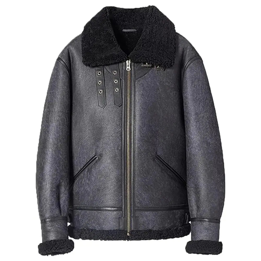 Men’s Grey B3 Bomber Jacket Sheepskin Shearling Coat