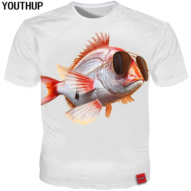 Summer Men T Shirts Glasses Fish 3d print Funny T Shirt Men Casual Cool Tees Plus Size 4XL 3d T shirt Streetwear