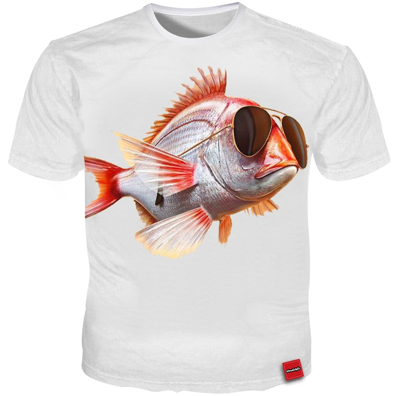 Summer Men T Shirts Glasses Fish 3d print Funny T Shirt Men Casual Cool Tees Plus Size 4XL 3d T shirt Streetwear