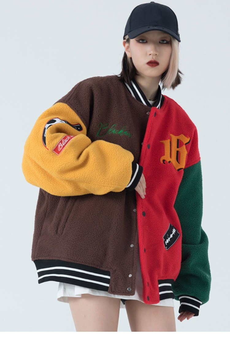 Men's winter jacket Color Block Patchwork Embroidery Thick Warm Baseball Jacket Couple High Street Coat Male Streetwear