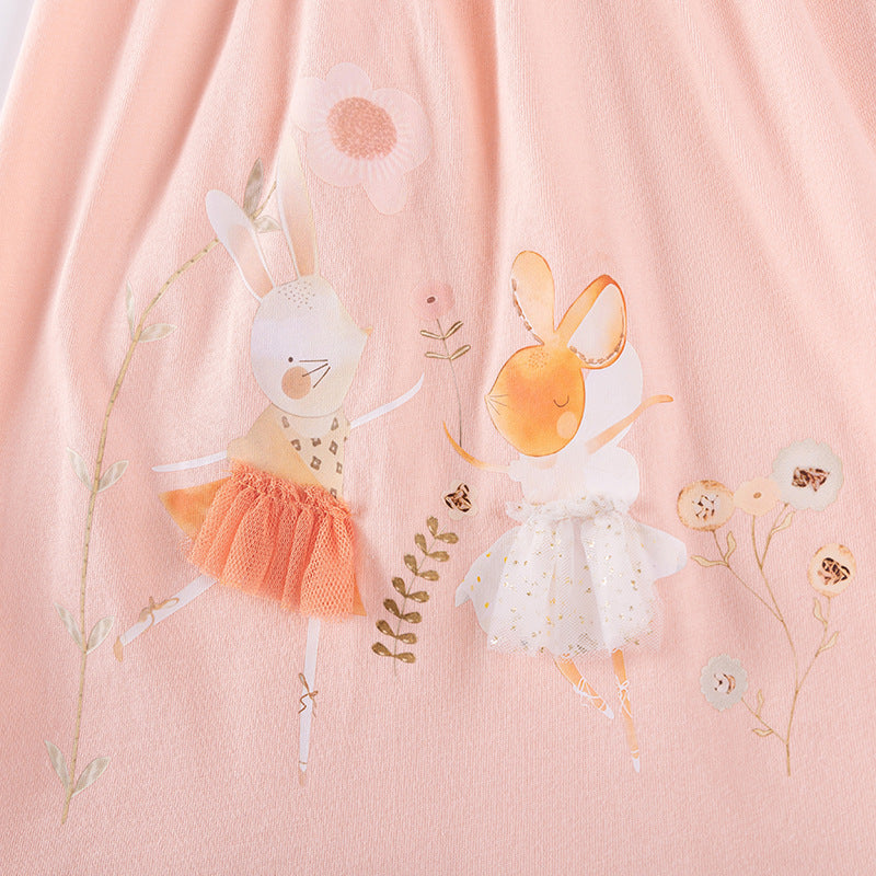 Autumn Arrival Cartoon Animals Pattern Long Sleeves Crew Neck Dress for Stylish Girls