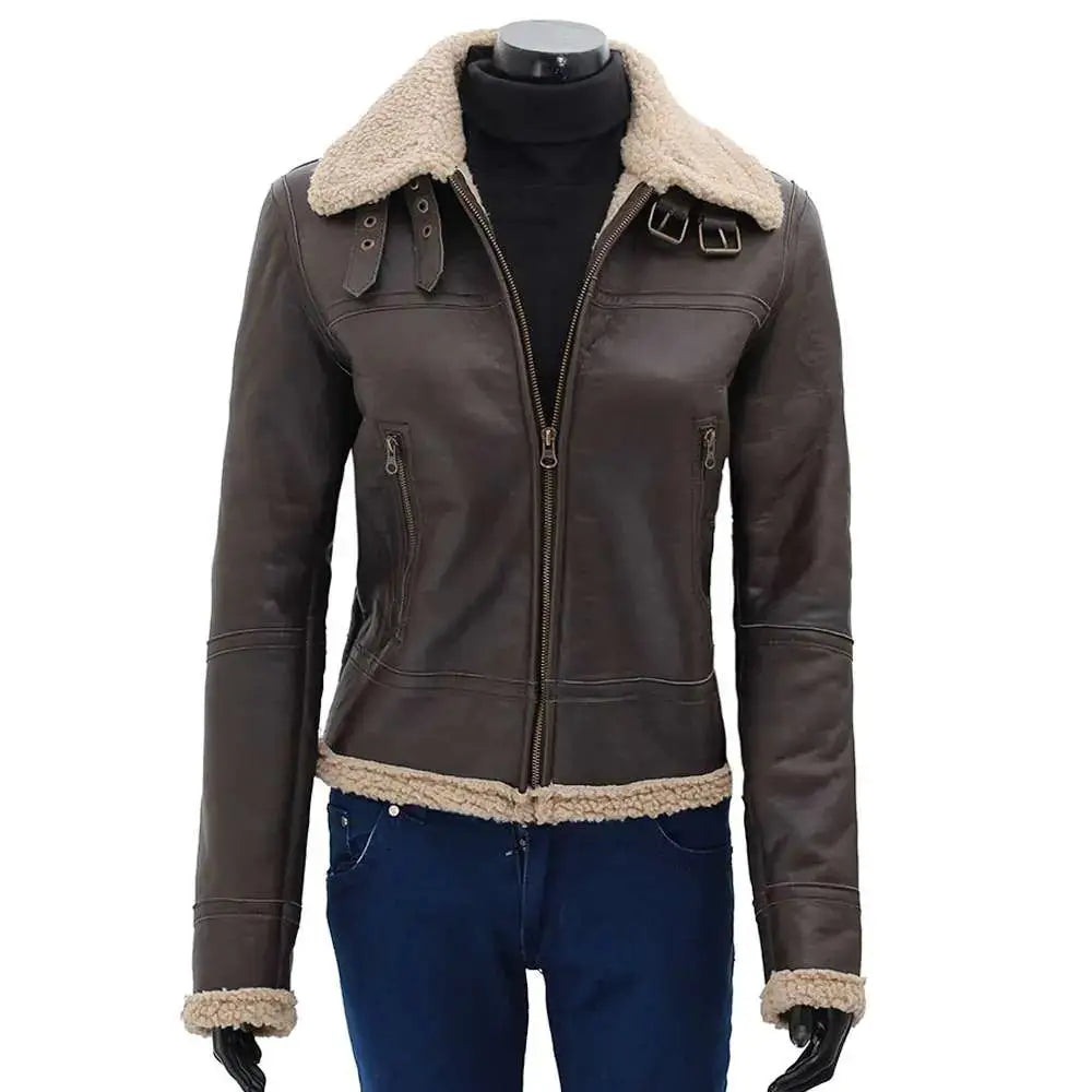 Womens Brown B3 Bomber Leather Jacket
