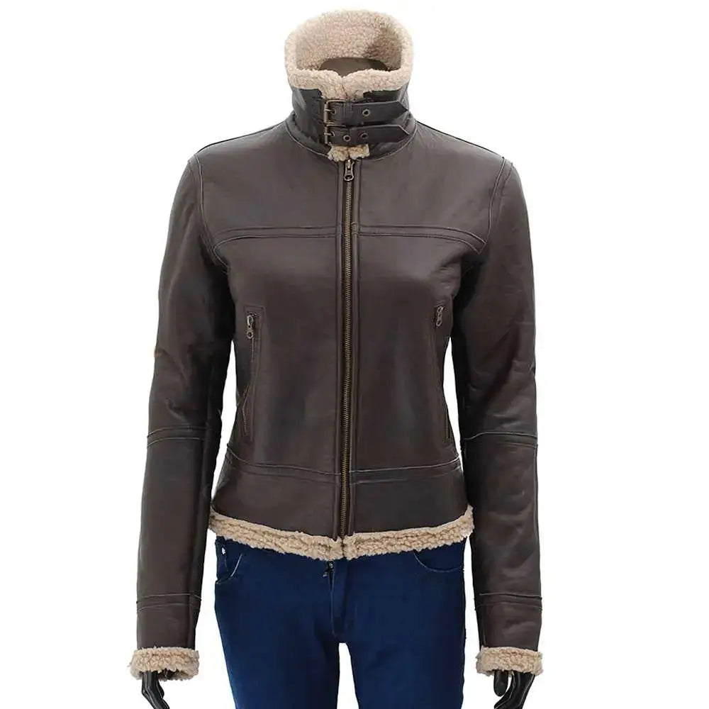 Womens Brown B3 Bomber Leather Jacket